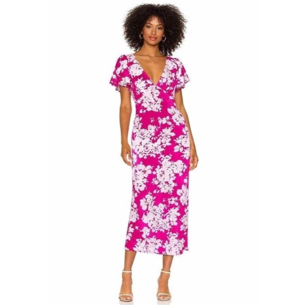 NWT Abercrombie & Fitch Fuschia Floral Ruffle Sleeve Slip Maxi Dress XL